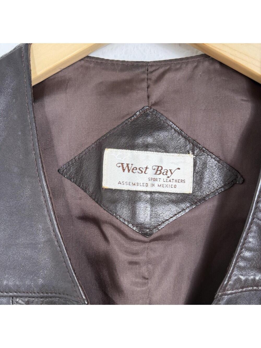 VTG West Bay Sport Womens Large Leather Western Button Brown Vest Boho Size 6 - Picture 4 of 8